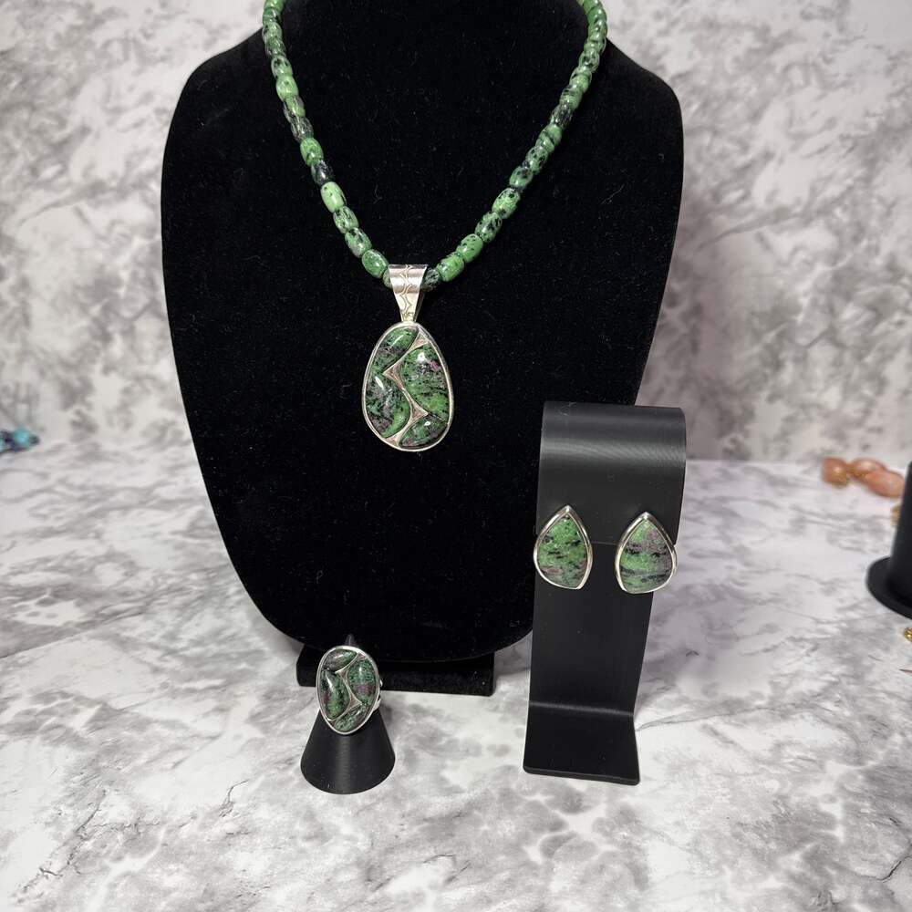 Natural Ruby Zoisite Sterling Silver Jewelry Set